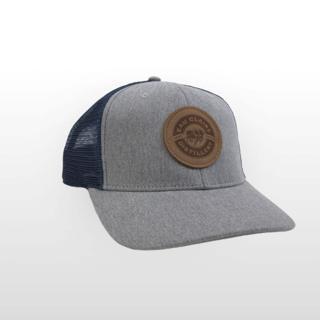 Trucker Leather Patch Hat | Heather Gray and Navy